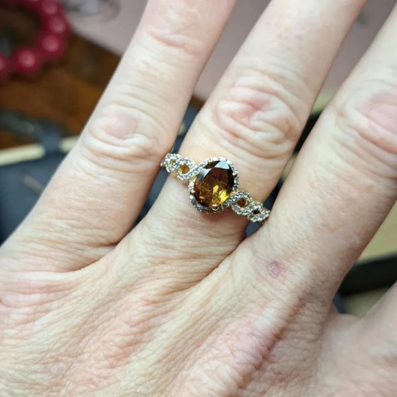 Golden Tourmaline & White Ziron Halo Enfinity style Ring. - Picture 2 of 6